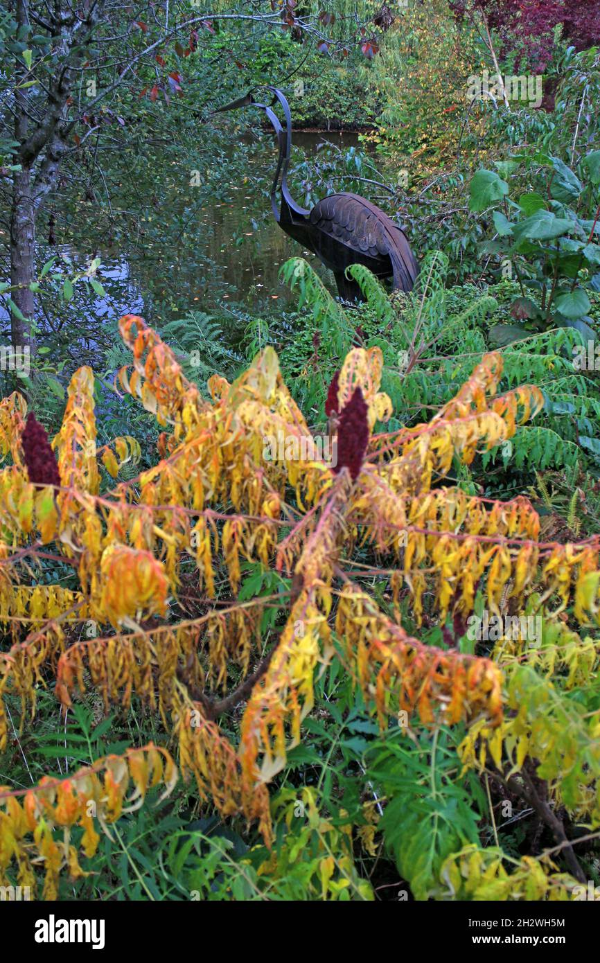 Metallstatue des Reihervogels im Dingle, Shrewsbury Stockfoto