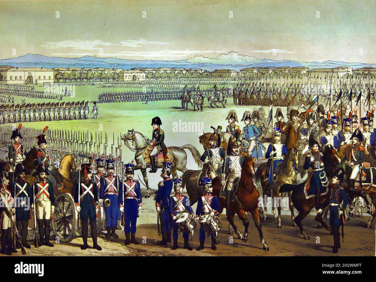 Inspektion der italienischen und polnischen Streitkräfte am 19. Juni 1805 , Napoleon, Napoleon Bonaparte, (1769–1821), Napoleon I., französischer Kaiser, Frankreich. Stockfoto