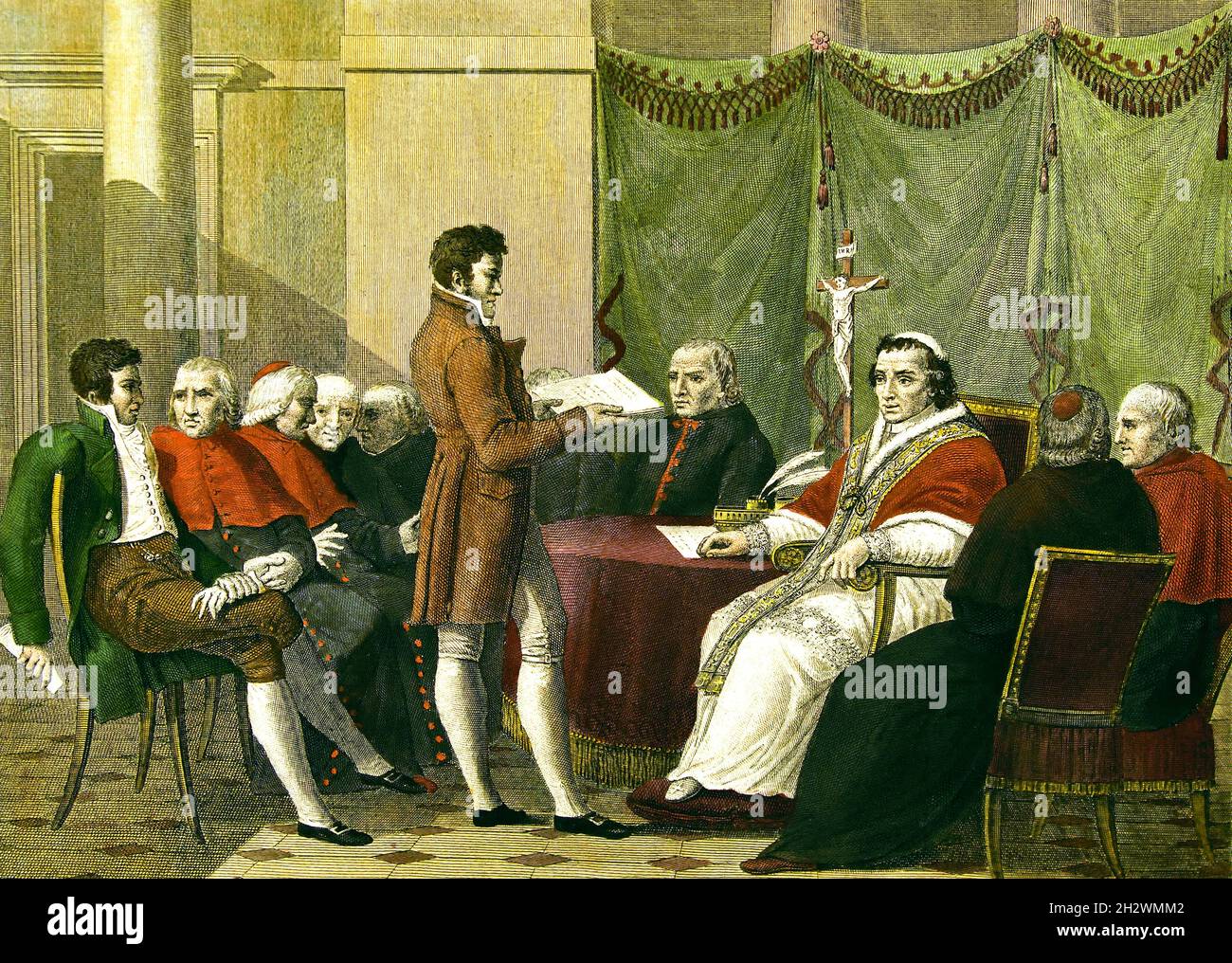 Papst Pius VII. Erhält einen Vorschlag für ein neues Abkommen in Fontainebleau 1811 Papst Pius VII. 25. März 1814 Italien, Italienisch (Inhaftierung von Pius VII. Und die Annexion an Frankreich (Napoleon entführte einen Papst nach einem anderen Papst Pius VI. Starb in Gefangenschaft, Während sein Nachfolger von ihm wurde Papst Pius VII. Fünf Jahre lang als Geisel gehalten.) 251st Papst der Katholischen Kirche, Stockfoto