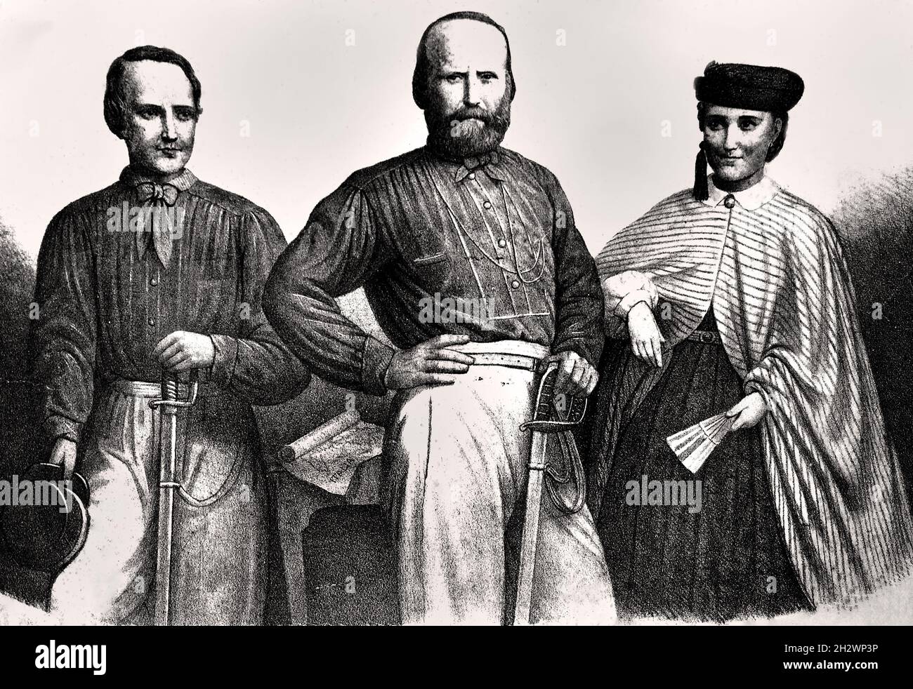 Garibaldi mit seinem Sohn Menotti und Tochter Teresa, ( Giuseppe Maria Garibaldi 1807 – 1882 ) Italienisch, General, Patriot, Revolutionär, Republikaner, Italien, ( Vereinigung und Gründung des Königreichs Italien.) Stockfoto
