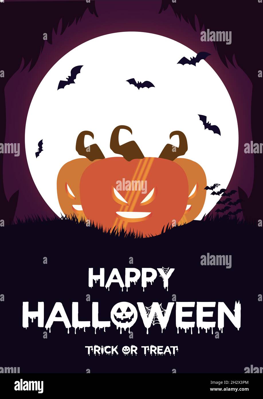 Gruselige Halloween Nacht gruselige Jack O Laterne Illustration, Halloween Grüße Stockfoto