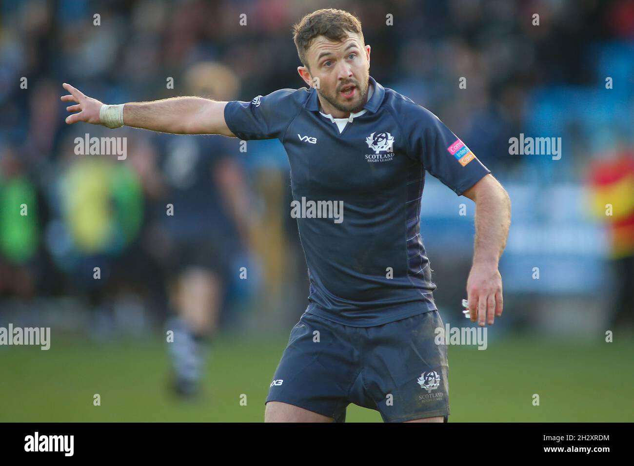 Featherstone, Großbritannien. Okt. 2021. Millennium Stadium, Post Office Road, Featherstone, West Yorkshire, 24. Oktober 2021. Rugby League International Jamaica Rugby League vs Scotland Rugby League Ryan Brierley of Scotland Rugby League Credit: Touchlinepics/Alamy Live News Stockfoto