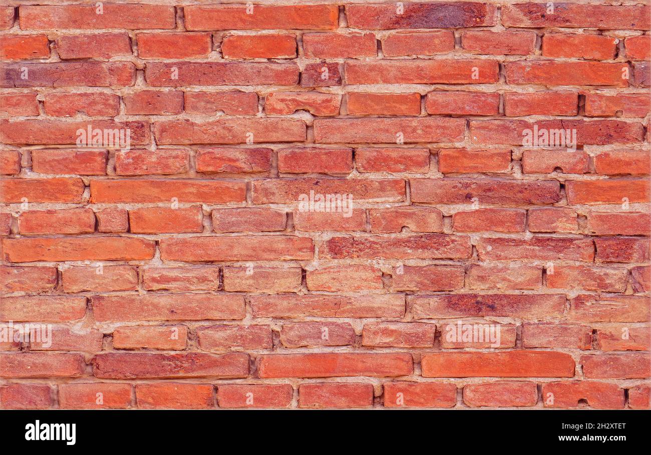 Hintergrund der alten roten Grunge Ziegelwand Textur. Hochwertige Details Stockfoto