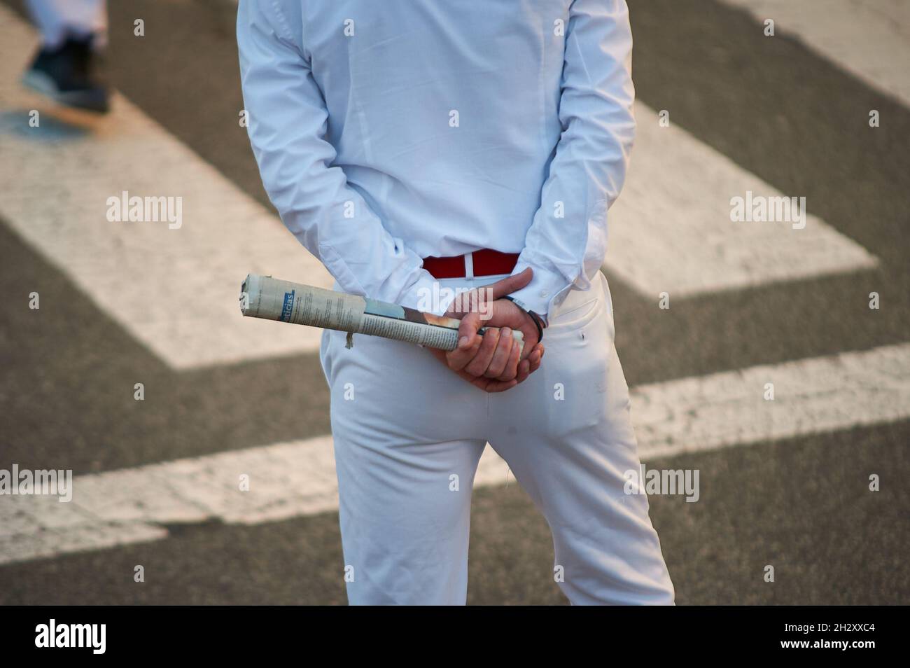 Navarra, Spanien. Okt. 2021. Daniel Azcona, bekannt als Cebaitas, wurde während des zweiten Laufs der Bullen der Hermanas Azcona Rinderfarm gesehen.der zweite Lauf der Bullen der Hermanas Azcona Rinderfarm wurde in Navarra, Spanien, nach anderthalb Jahren ohne kulturelle Feiern aufgrund der Covid-19 Pandemie abgehalten. (Foto von Elsa A Bravo/SOPA Images/Sipa USA) Quelle: SIPA USA/Alamy Live News Stockfoto