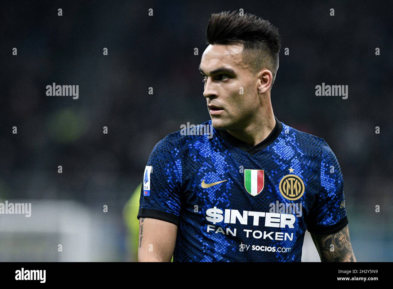 Mailand, Italien - 24. Oktober 2021: Lautaro Martínez vom FC Internazionale während des Fußballspiels der italienischen Serie A FC Internazionale gegen Juventus im San Siro Stadium Stockfoto