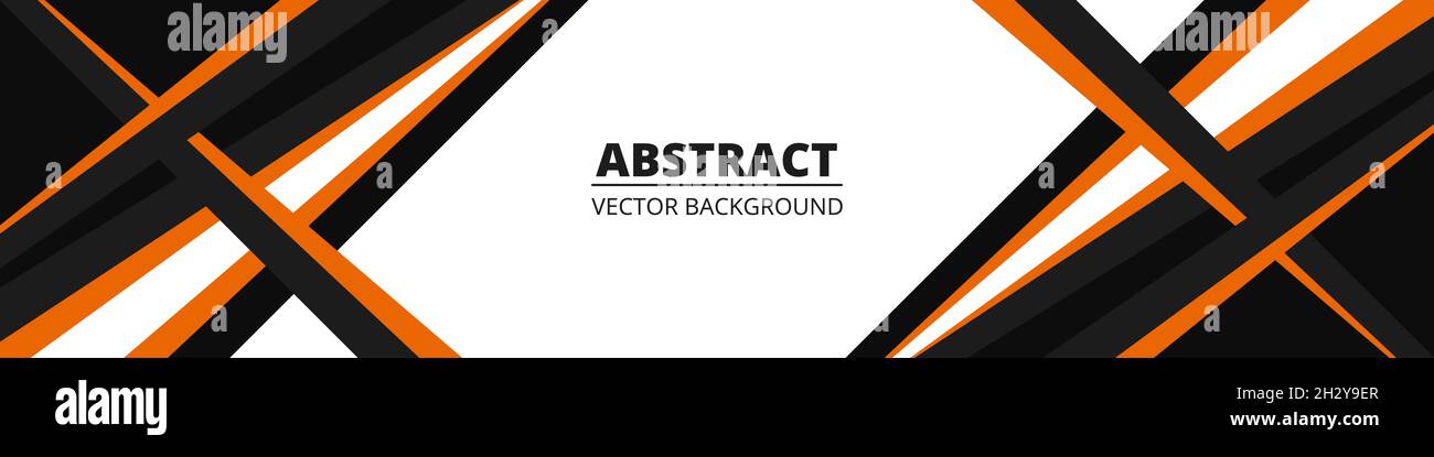 Geometrisches abstraktes breites horizontales Banner mit orangen und schwarzen Linien und Formen Stock Vektor
