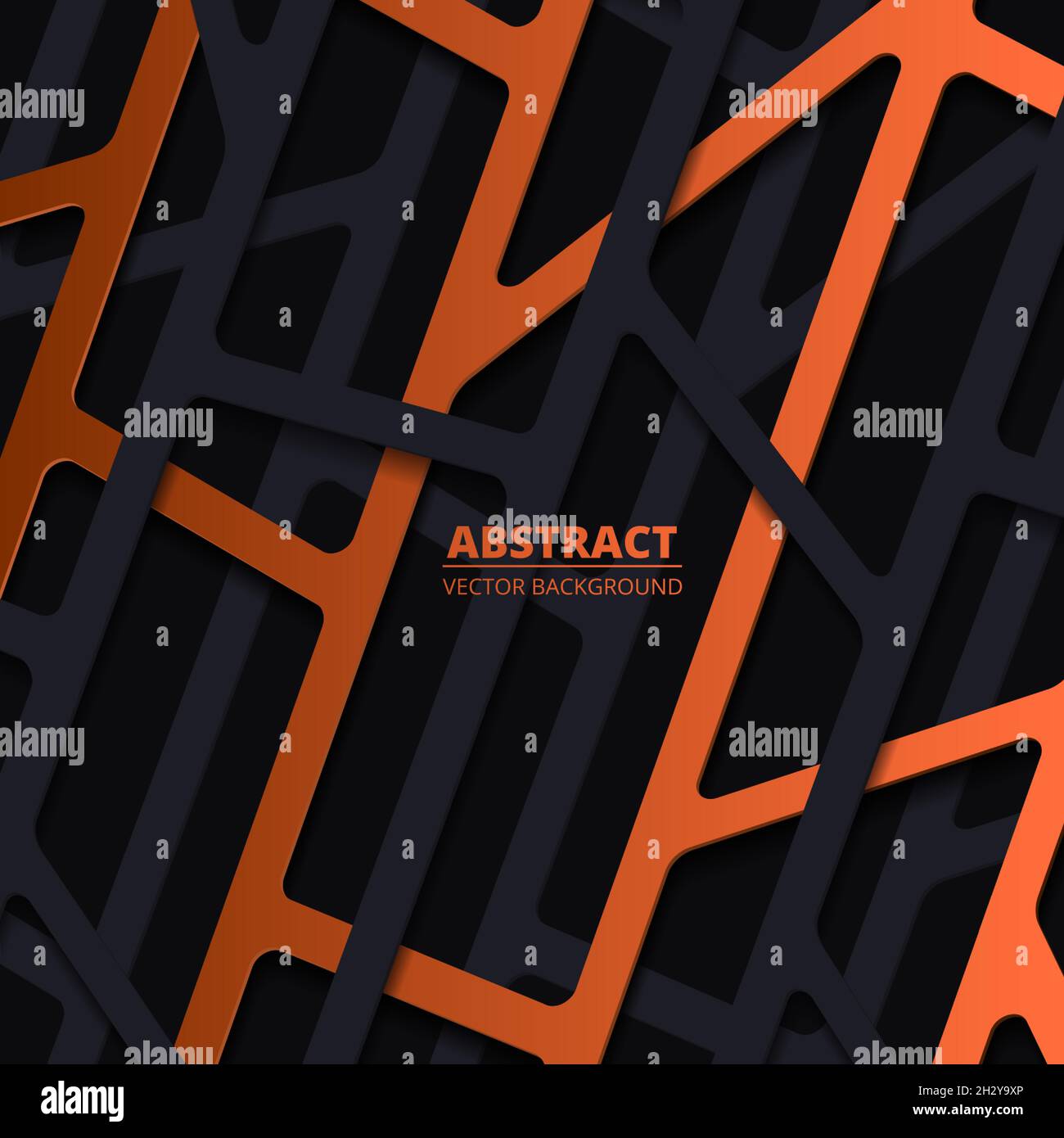 Eleganter abstrakter Hintergrund mit schwarzen und orangefarbenen linearen, tiefen Papierformen Stock Vektor