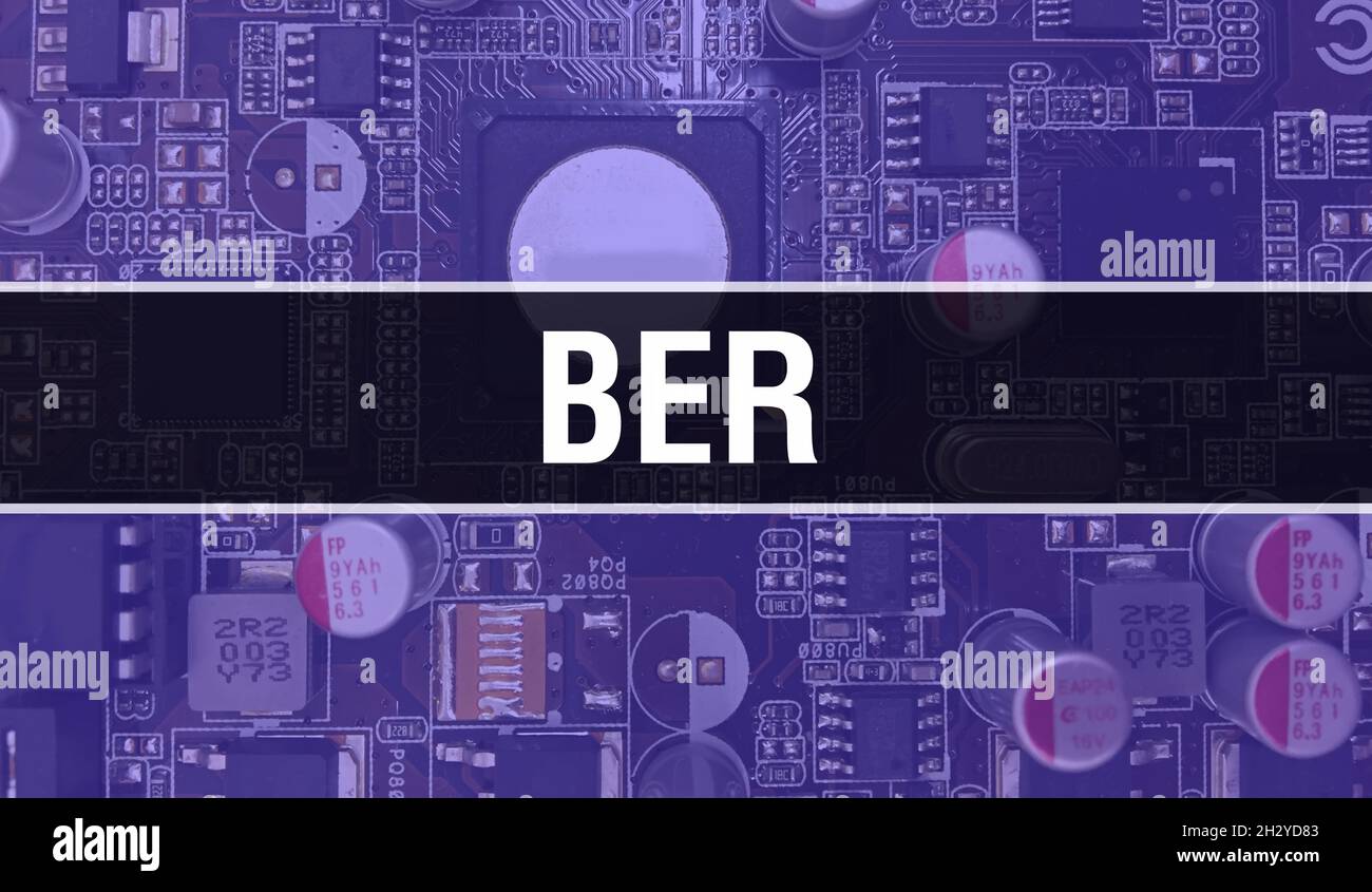 Ber mit elektronischen Komponenten auf integrierter Leiterplatte Hintergrund.Digital Electronic Computer Hardware und Secure Data Konzept. Computer-Motherboa Stockfoto