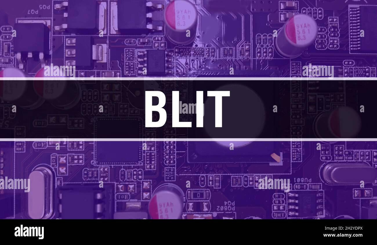 BLIT mit Hintergrund für die Technologie der elektronischen Computerhardware. Abstrakter Hintergrund mit Electronic Integrated Circuit und Blit. Electronic Circuit Boar Stockfoto