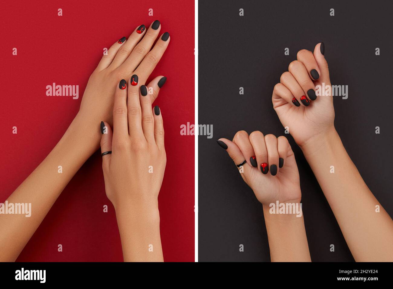 Collage mit gepflegten weiblichen Händen und modischen Accessoires Stockfoto