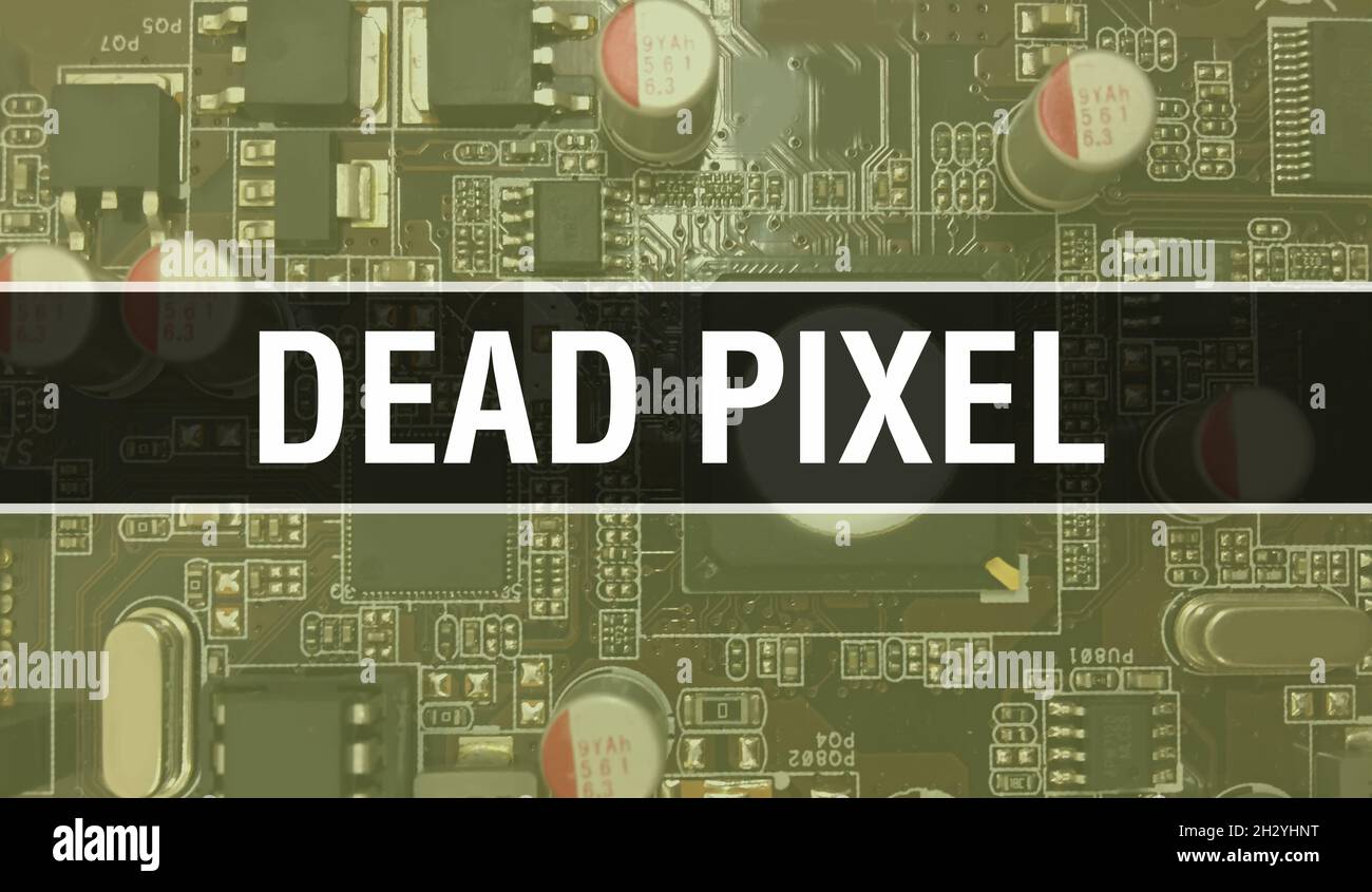 Dead Pixel mit elektronischen Komponenten auf integrierter Leiterplatte Hintergrund.Digital Electronic Computer Hardware und Secure Data Konzept. Computer Mo Stockfoto