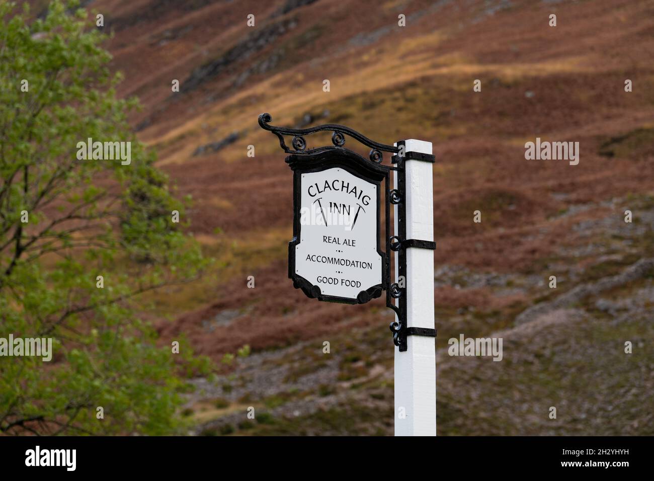Schild Claachaig Inn, Glencoe, Schottland, Großbritannien Stockfoto
