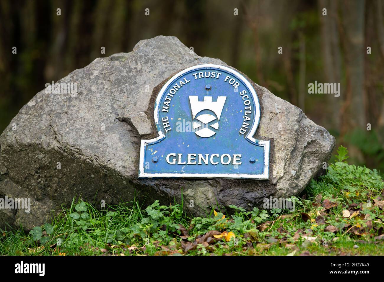 Glencoe National Trust for Scotland Sign, Schottland, Großbritannien Stockfoto