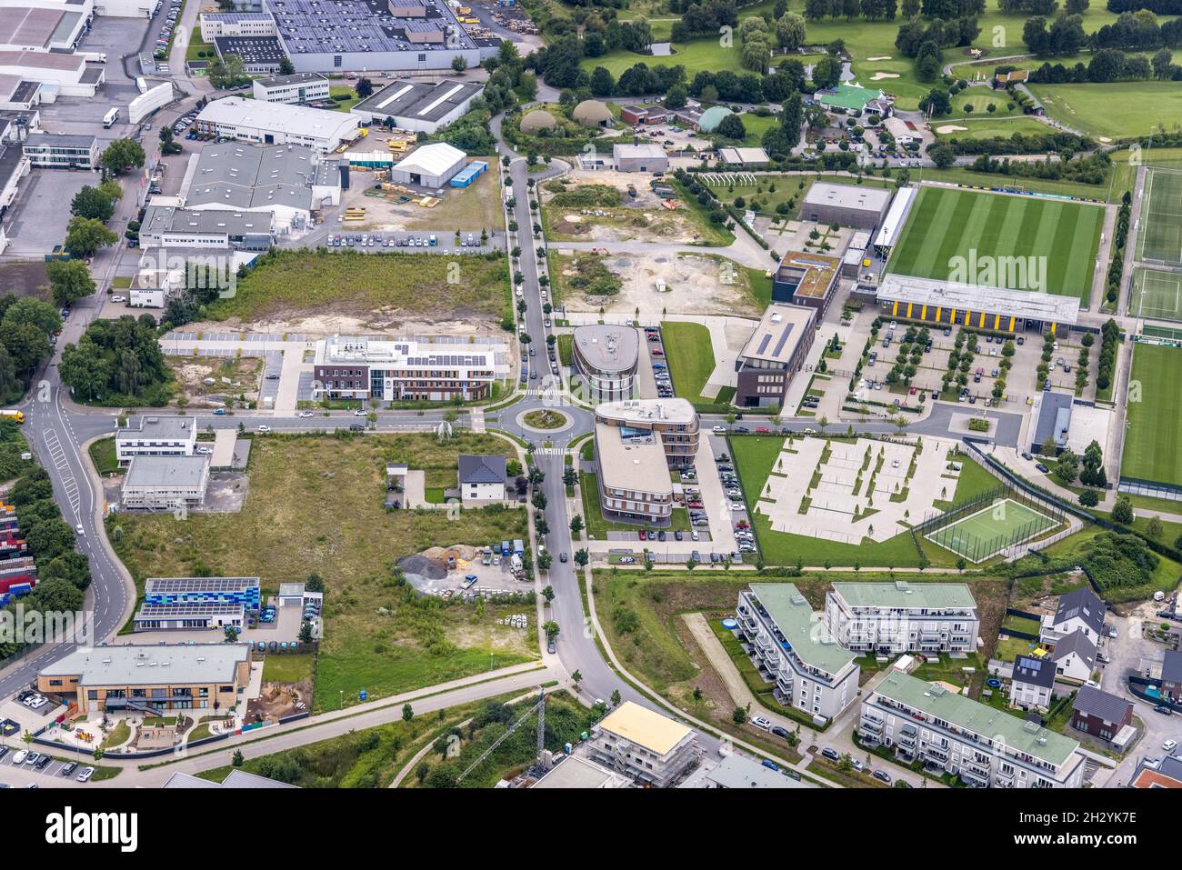 Luftaufnahme, Brackeler Feld, Hohenbuschei, Trainingsgelände Borussia Dortmund , Brackel, Dortmund, Ruhrgebiet, Nordrhein-Westfalen, Deutschland, DE, Euro Stockfoto