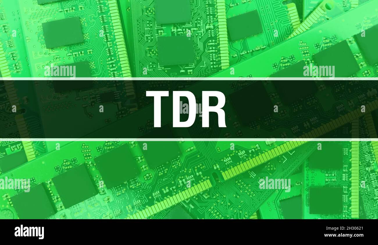 TDR Text geschrieben auf Circuit Board Elektronische abstrakte Technologie Hintergrund von Software-Entwickler und Computer-Skript. TDR-Konzept von Integrated circu Stockfoto