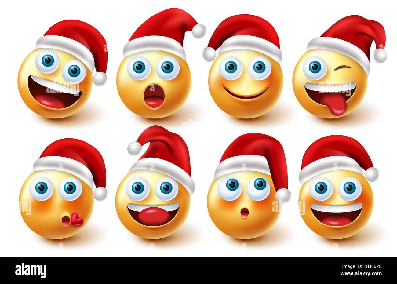 Emoji weihnachtsmann Zeichen Vektor-Set. Santa claus Smiley mit rotem Hut in lustigen und freundlichen Gesichtsausdruck für Emojis Charakter Weihnachten. Stock Vektor