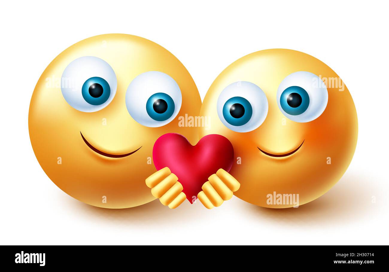 Emoji valentines paar Vektor-Design. Smileys 3d Inlove Emojis Konzept Halten und Teilen Herz Element für romantische Liebe valentine Emoticons. Stock Vektor