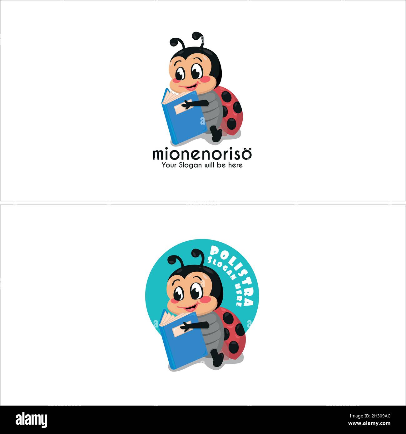 Moderne Bildung Cartoon Charakter Buch Marienkäfer Logo Design Stock Vektor
