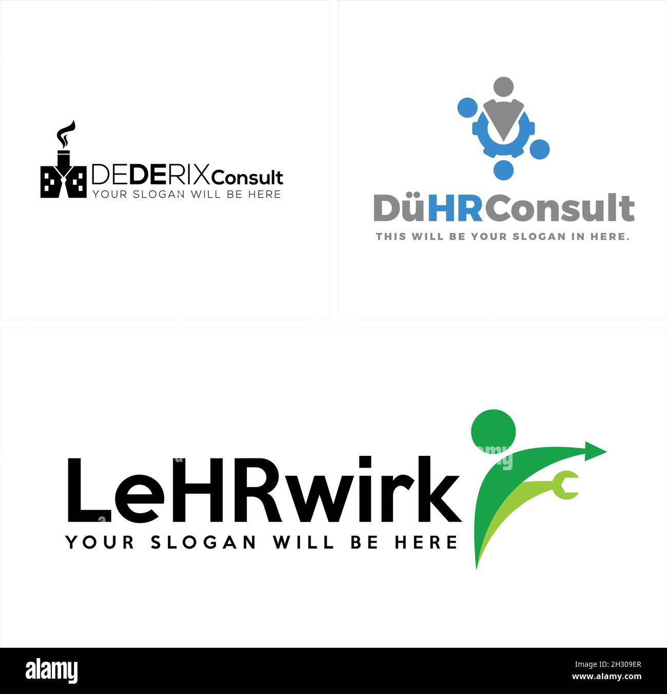 Industrie Geschäft Werkstatt Getriebe Menschen Schlüssel Logo Design Stock Vektor