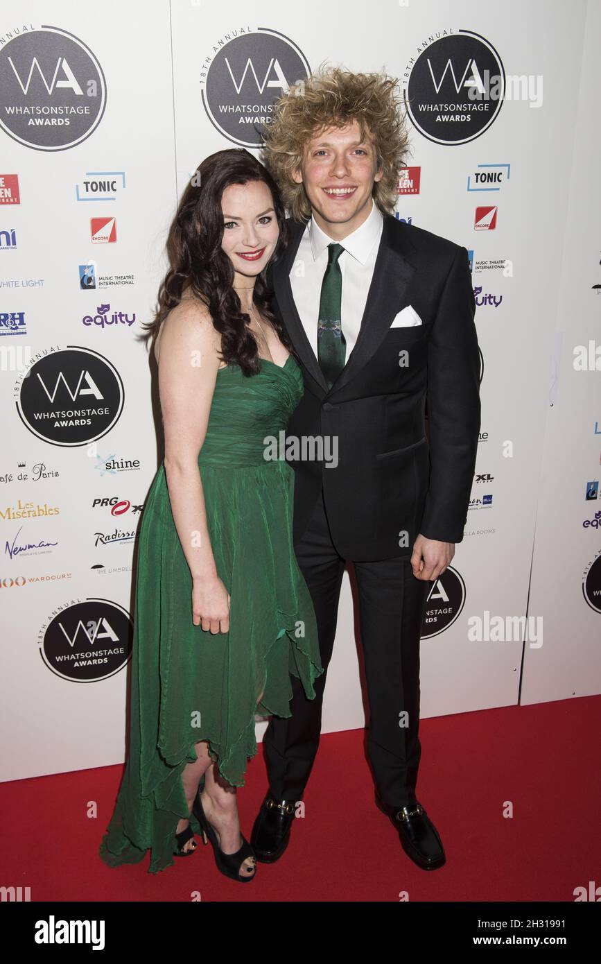 Christina Bennington und Andrew Polec nehmen an den What's On Stage Awards 2018 im Prince of Wales Theatre, London, Teil. Bilddatum: Sonntag, 25. Februar 2018. Bildnachweis sollte lauten: David Jensen/ EMPICS Entertainment Stockfoto