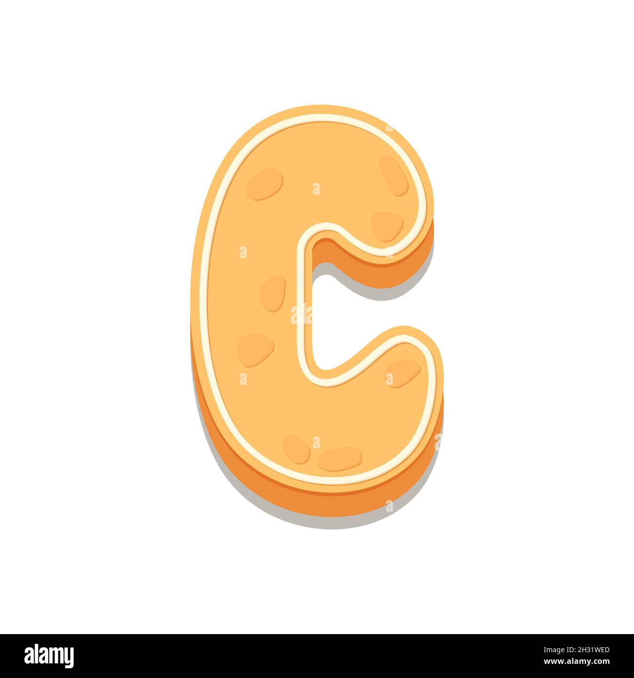 Lebkuchen-Kekse Buchstabe C. Cartoon-Brief mit Puderzucker-Abdeckung. Vektorgrafik für Ihr Design. Stock Vektor