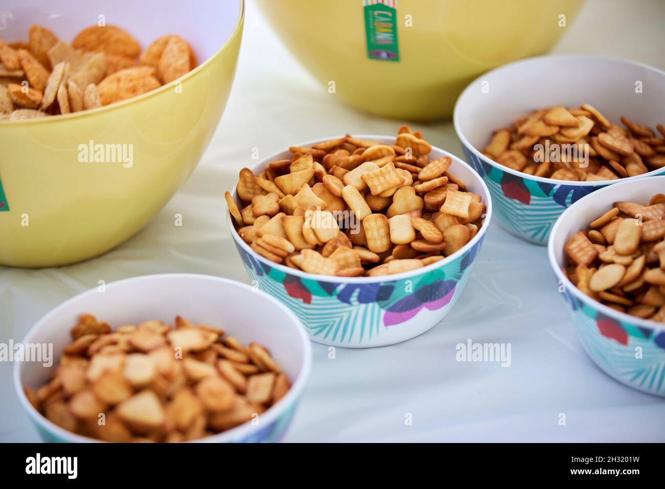 Partytisch Snacks Fingerbuffet Käsesorten Stockfoto