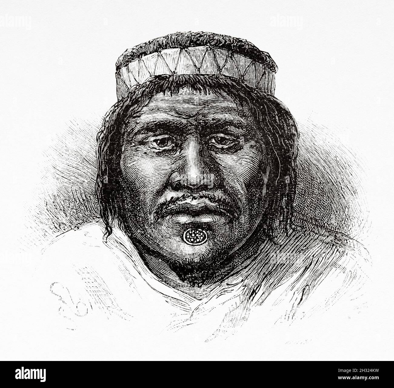 Chief Mandepora. Der Chiriguano-Chef der Missionsgemeinde, Mandeponay. Bolivien, Südamerika. Alte eingravierte Illustration aus dem 19. Jahrhundert, Expedition zum Pilcomayo-Delta des französischen Entdeckers Emile Arthur Thouar aus Le Tour du Monde 1889 Stockfoto