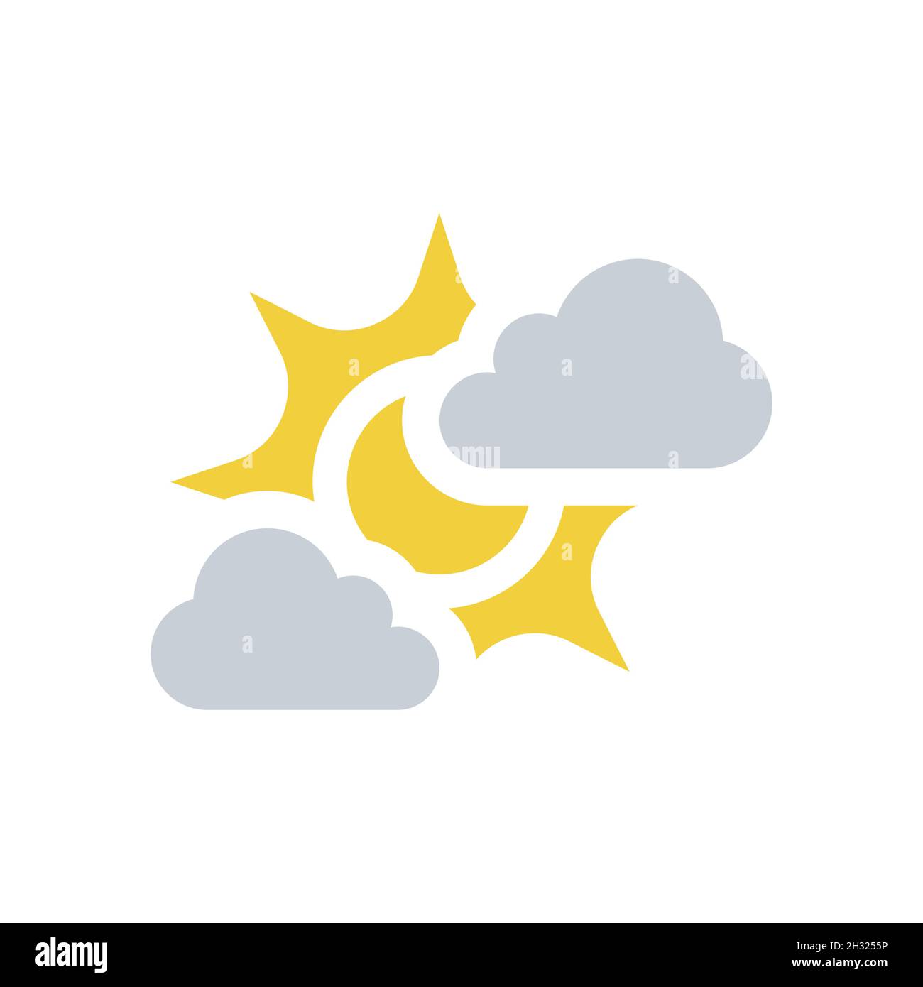 Sonne und Wolken farbenfrohes Vektorsymbol. Wetterprognose, Klima- und Meteorologie-Symbol. Stock Vektor