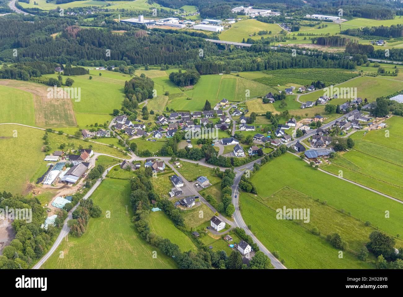Luftaufnahme, Scheda Stadtansicht, Drolshagen, Sauerland, Nordrhein-Westfalen, Deutschland, DE, Europa, Grundsteuer, Immobilien, Luftaufnahme, Luftaufnahme Stockfoto
