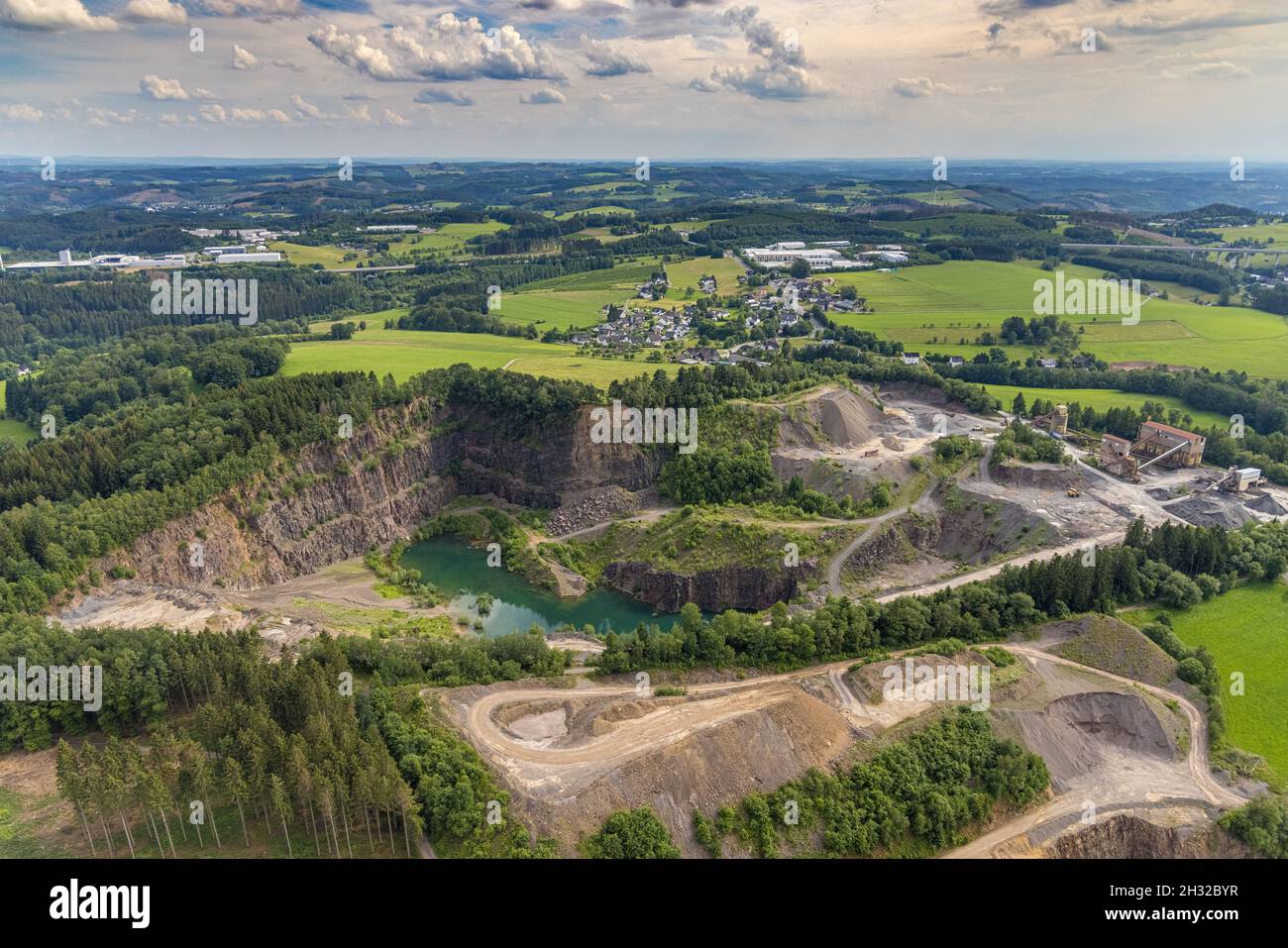 Luftaufnahme, Basalt AG Steinbruch in Scheda, Drolshagen, Sauerland, Nordrhein-Westfalen, Deutschland, DE, Europa, Luftaufnahmen, Luftaufnahmen, q Stockfoto