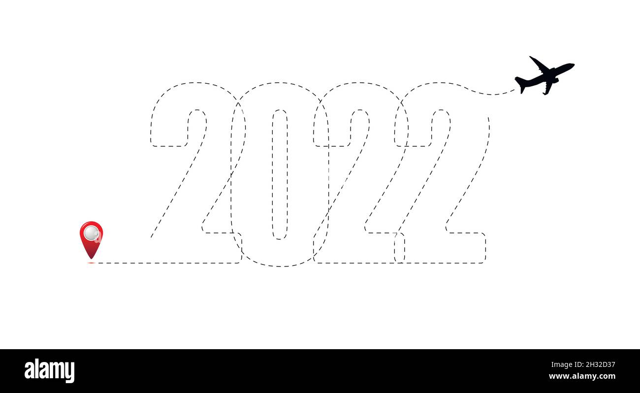 Frohe Weihnachten und ein glückliches neues Jahr Konzept, Reiseziel mit 2022 Reiseroute. Logo für die Neujahrsreise. Flache Vektorgrafik Stock Vektor