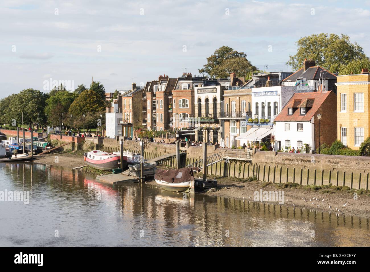 The Blue Anchor und Rutland Arms Riverside Pubs in der Lower Mall in Hammersmith West London, England, Großbritannien. Stockfoto