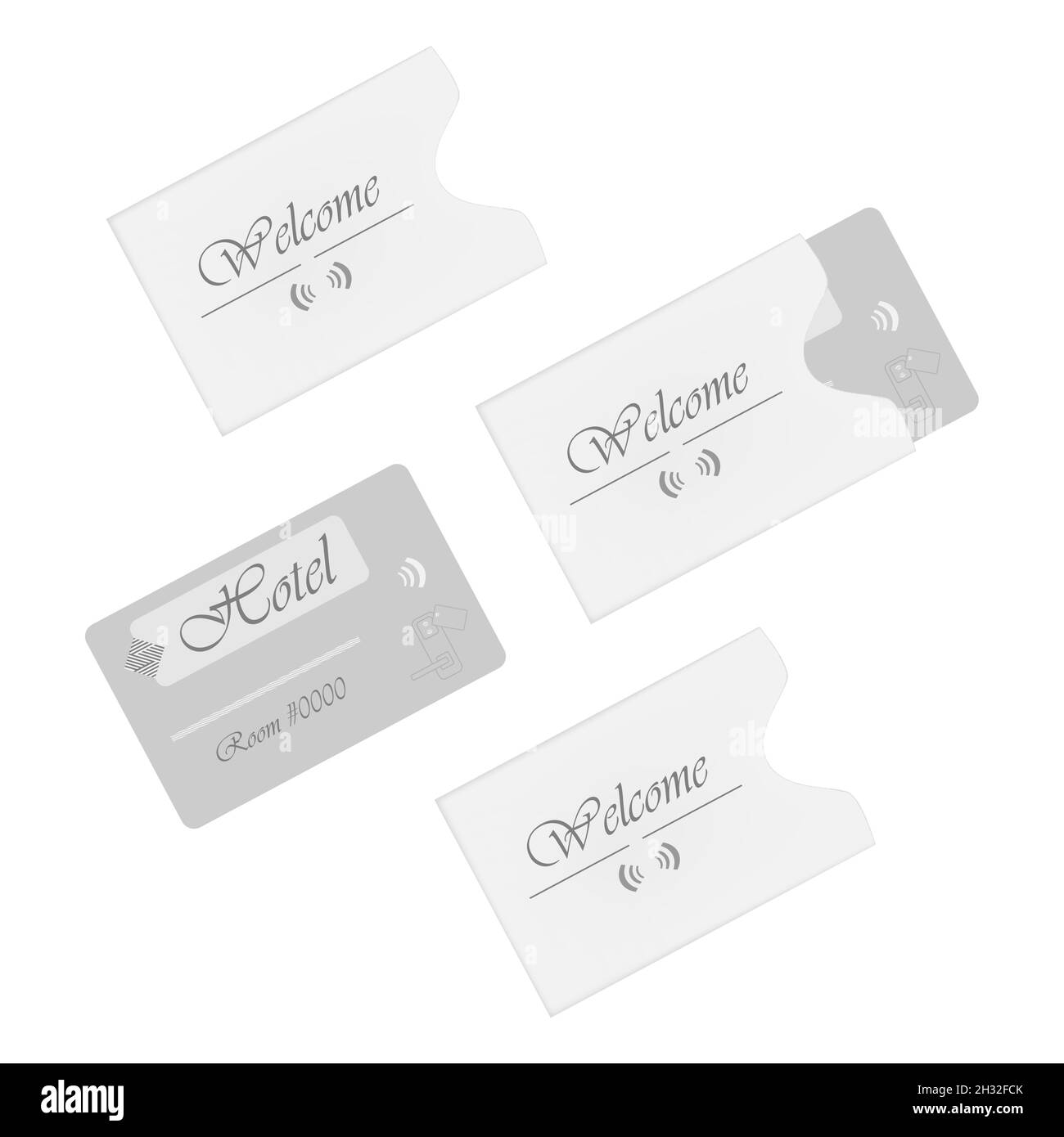 RFID-Schlüsselkarte des Hotels mit isolierten Karteninhabern auf weißem Hintergrund. Papierumschlag. Vektorvorlage Stock Vektor