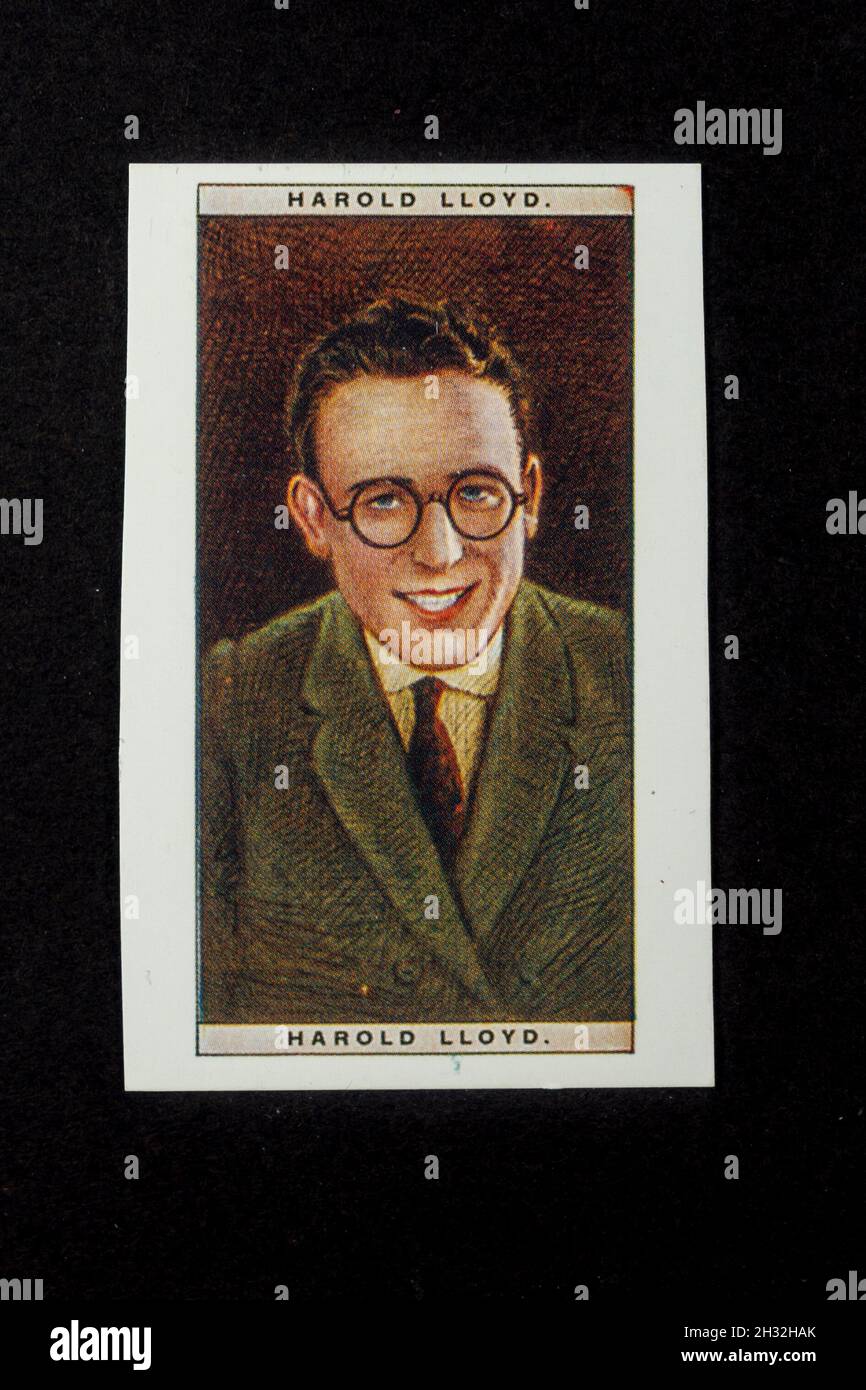 Harold Lloyd auf einer Zigarettenkarte (Nachbildung) aus den 1920er Jahren. Stockfoto