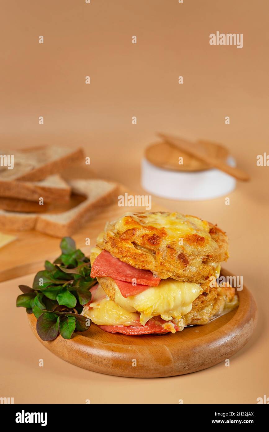 Frisches Sandwich mit Käse und Kräutern mit leeren Platz für text Stockfoto