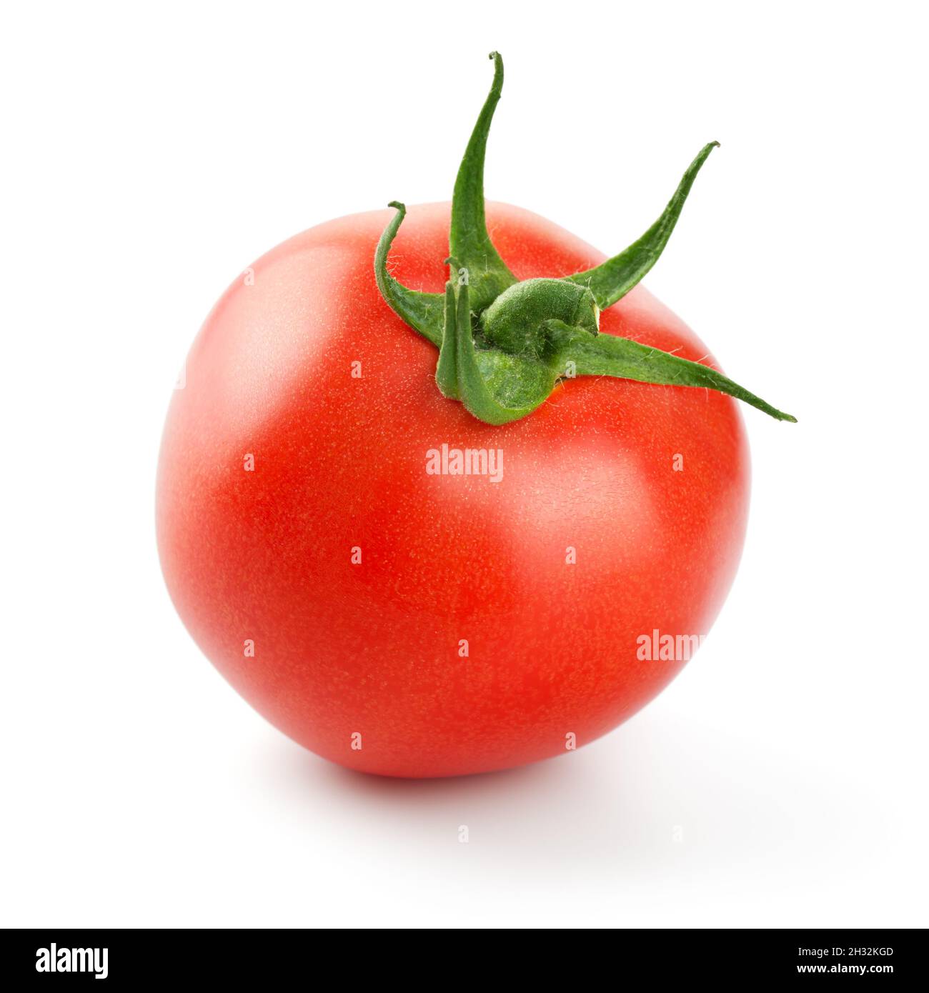 Tomate isoliert auf weißem Hintergrund. Blick von oben Stockfoto