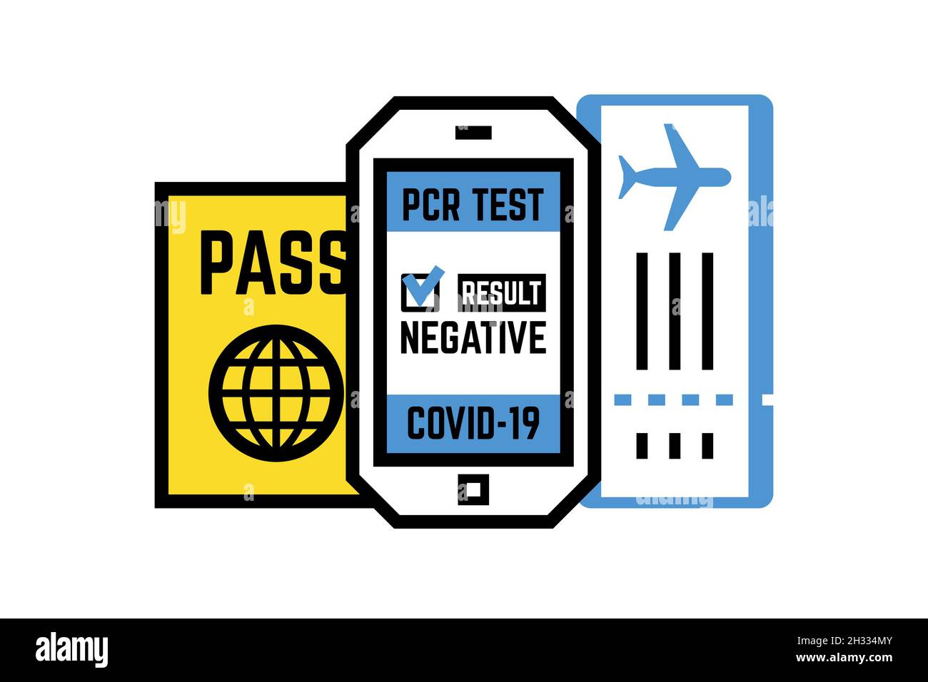 Reisepass, Flugschein Mobiltelefon mit PCR-Test Stock Vektor