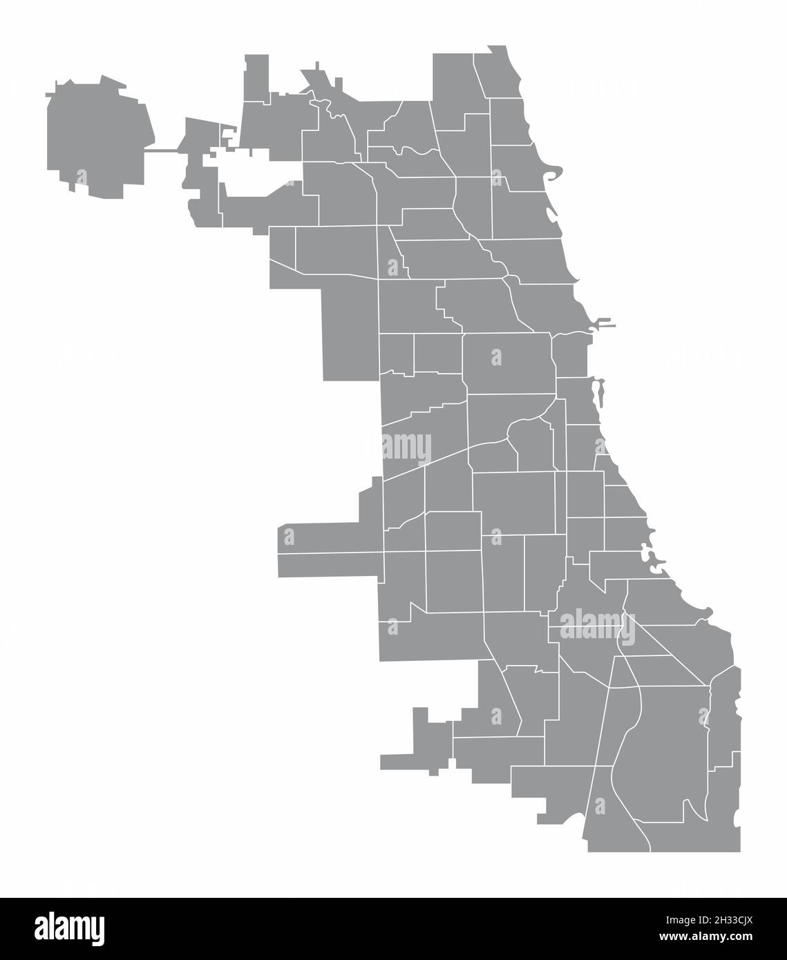 Chicago City, Verwaltungskarte isoliert auf weißem Hintergrund, USA Stock Vektor