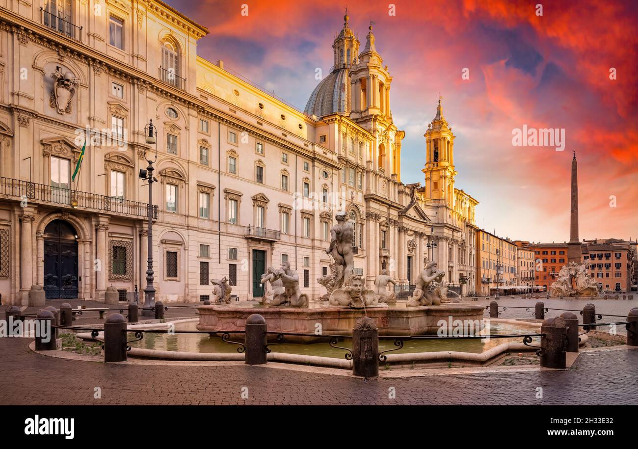 Piazza Navona am Morgen, Rom, Italien Stockfoto