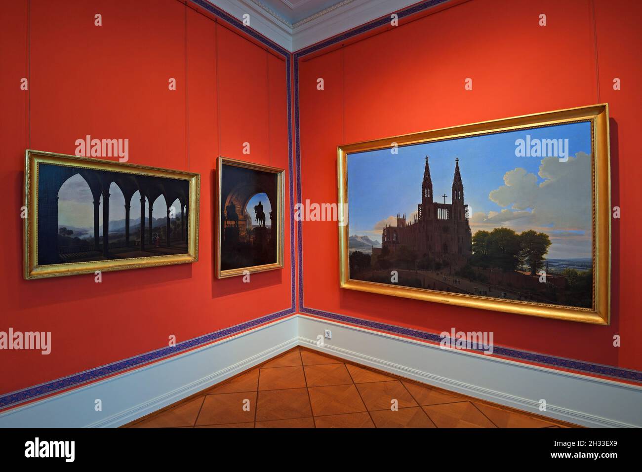 Gemälde von Carl Friedrich Schinkel ( linke Wand) und Carl Georg Adolph Hasenpflug ( rechte Wand), Neuer Pavillon, Park Schloß Charlottenburg, Berlin Stockfoto