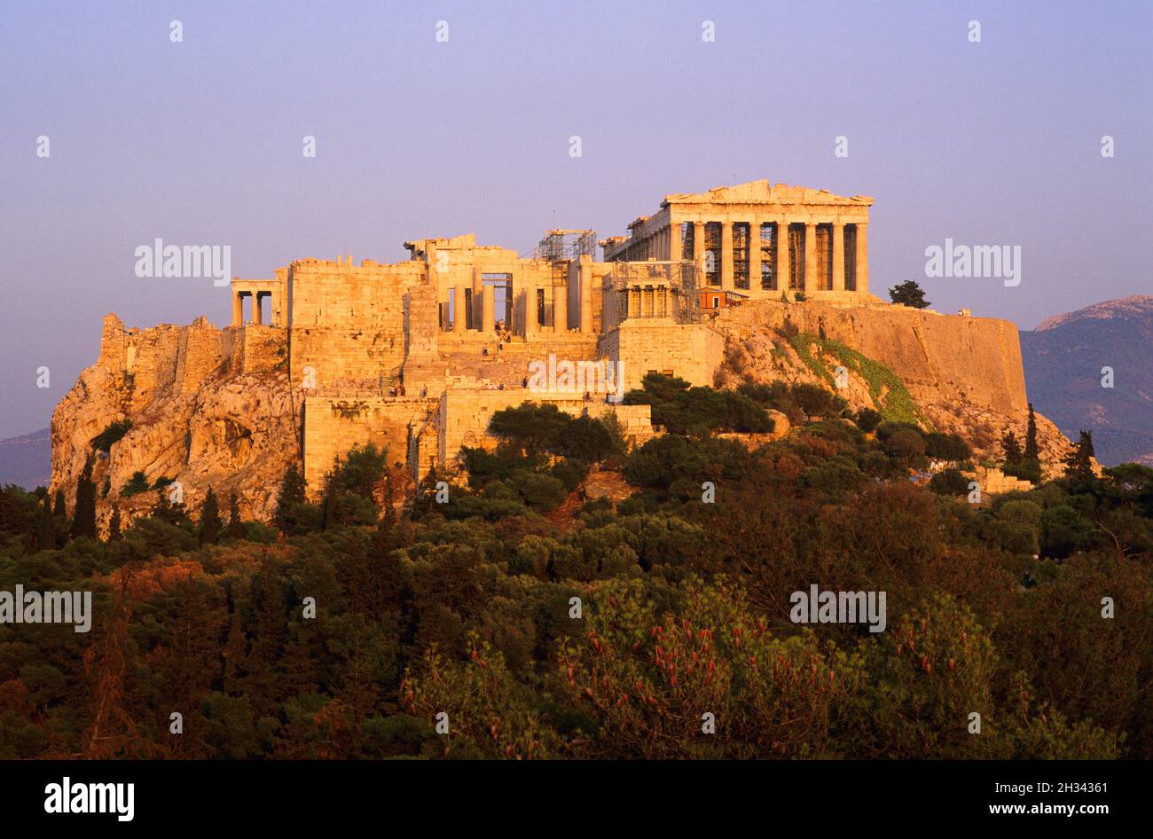 Akropolis bei Sonnenuntergang Athen, Griechenland Stockfoto