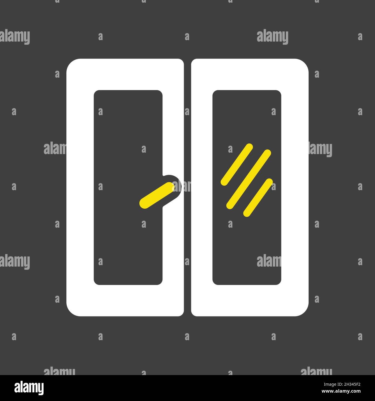 Fenstervektor flaches Glyphen-Symbol auf dunklem Hintergrund. Schild für den Flügel. Bau, Reparatur und Bau. Graph-Symbol für Ihr Website-Design, Logo, App, Stock Vektor