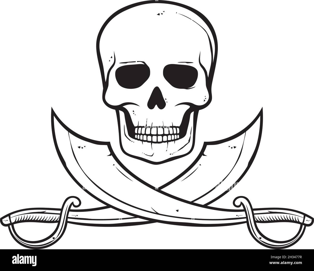 Piraten Schädel und gekreuzte Säbel Vektor-Illustration Stock Vektor