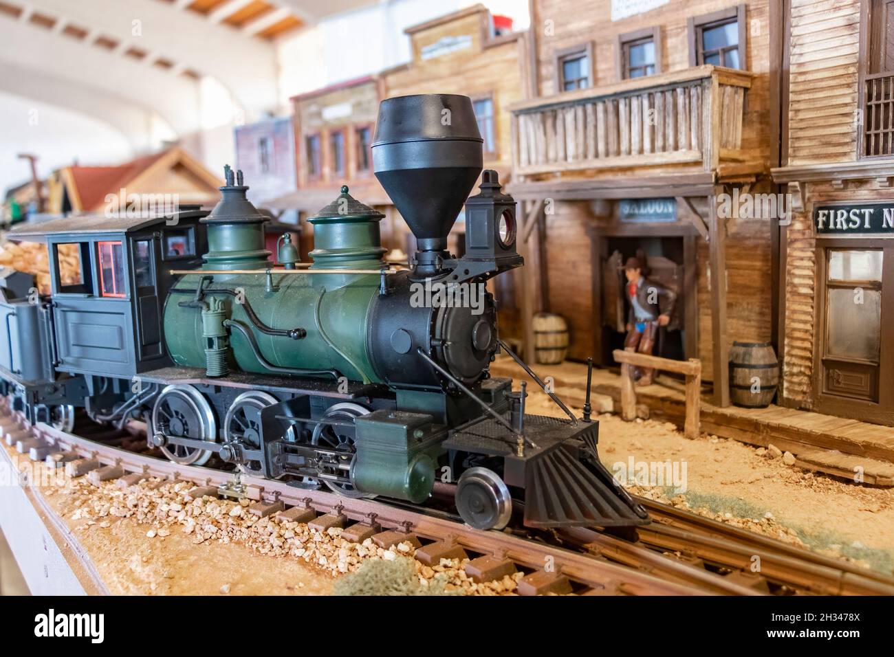 Modelldampflokomotive, Teil der Geschichte der amerikanischen Eisenbahn Stockfoto