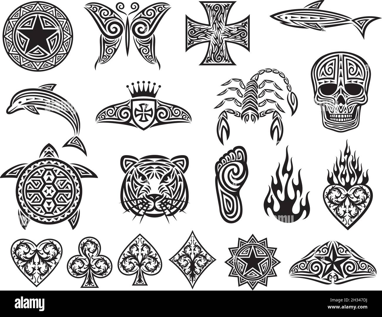 Tattoo Tribal Icons Set Vektor Illustration Stock Vektor