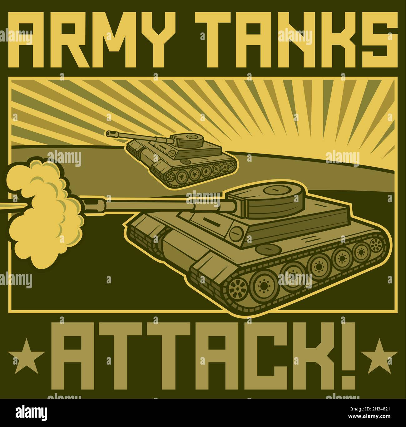 Armee Panzer Angriff Poster Vektor-Illustration Stock Vektor