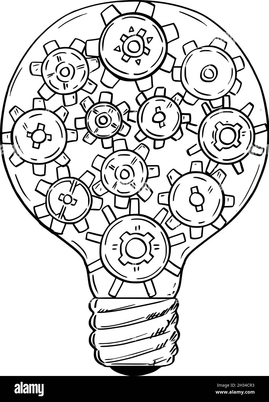 Glühbirne und Kuhräder, Innovations- und Kreativitätskonzept, Vektor-Cartoon-Illustration Stock Vektor