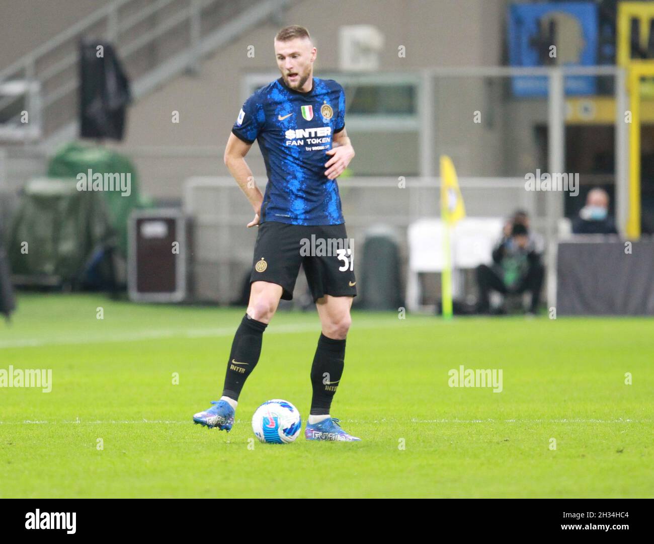 MAILAND ITALIEN- Oktober 24 Stadio G Meazza Milan Skriniar während der Serie Ein Spiel zwischen FC Inter und FC Juventus im Stadio G. Meazza am 24. Oktober 2021 in Mailand, Italien. Stockfoto