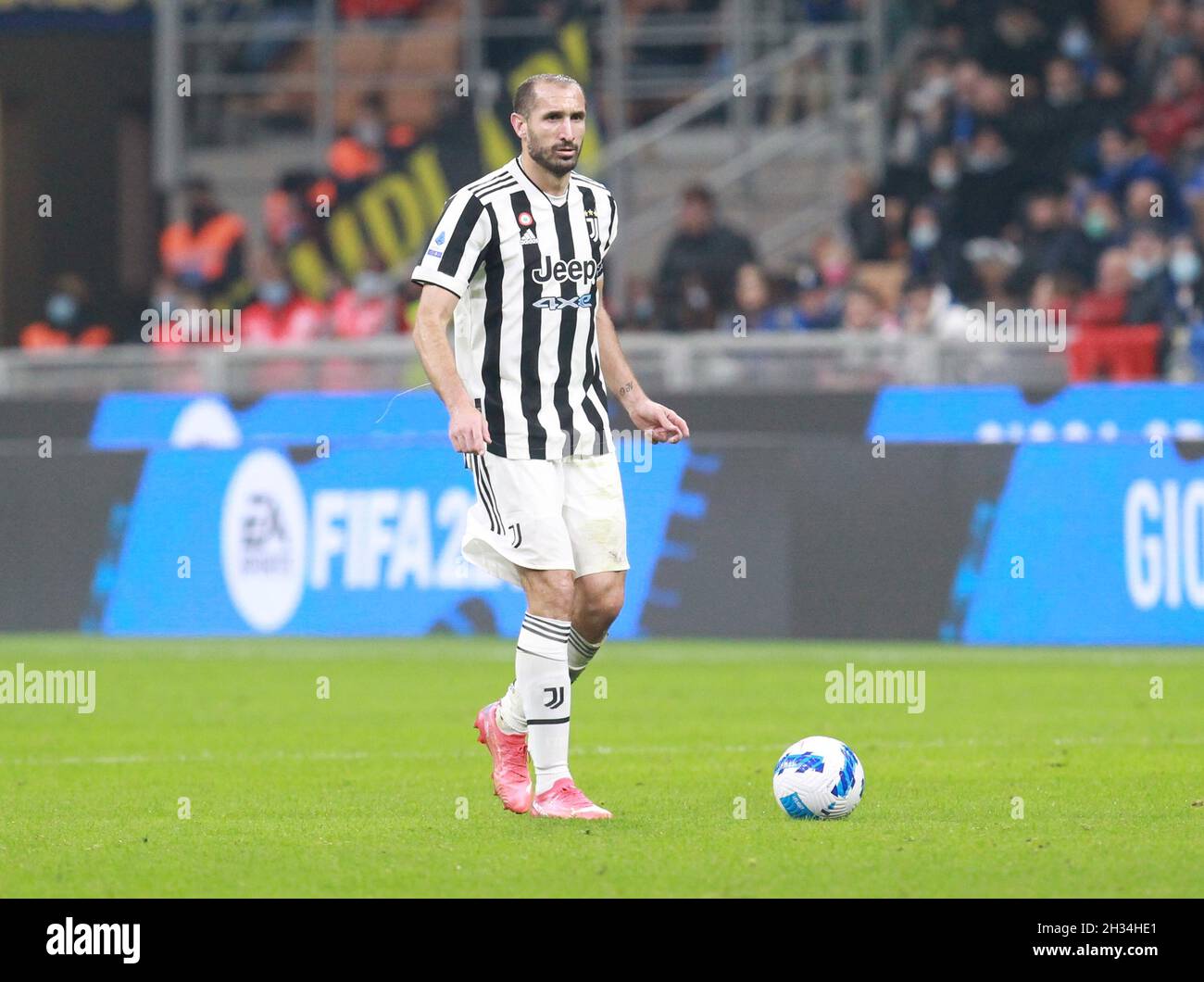 MAILAND ITALIEN- Oktober 24 Stadio G Meazza Giorgio Chiellini in Aktion während der Serie Ein Spiel zwischen FC Inter und FC Juventus im Stadio G. Meazza am 24. Oktober 2021 in Mailand, Italien. Stockfoto