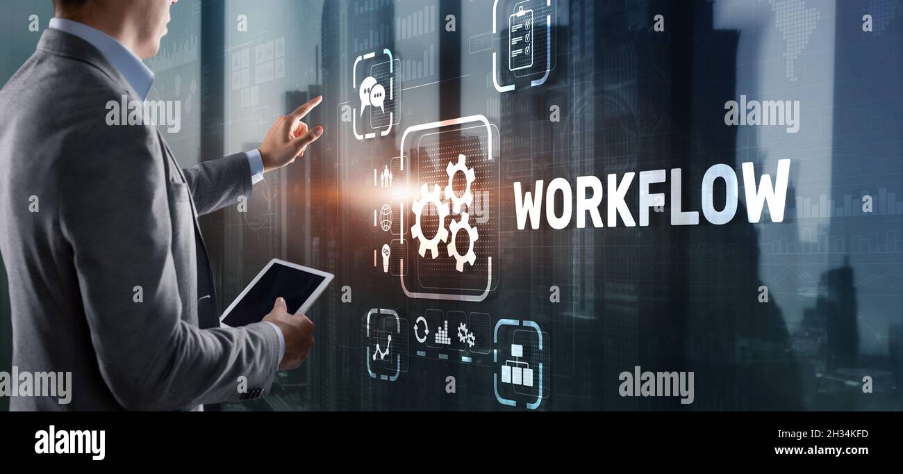 Workflow Repeatability Systematisation Buisness Prozess. Business Technology Internet. Stockfoto